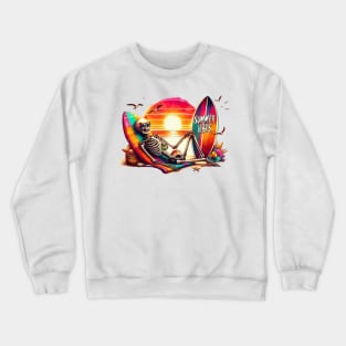 Summer Skeleton Relaxing by the Beach Sunset Surfboard Crewneck Sweatshirt